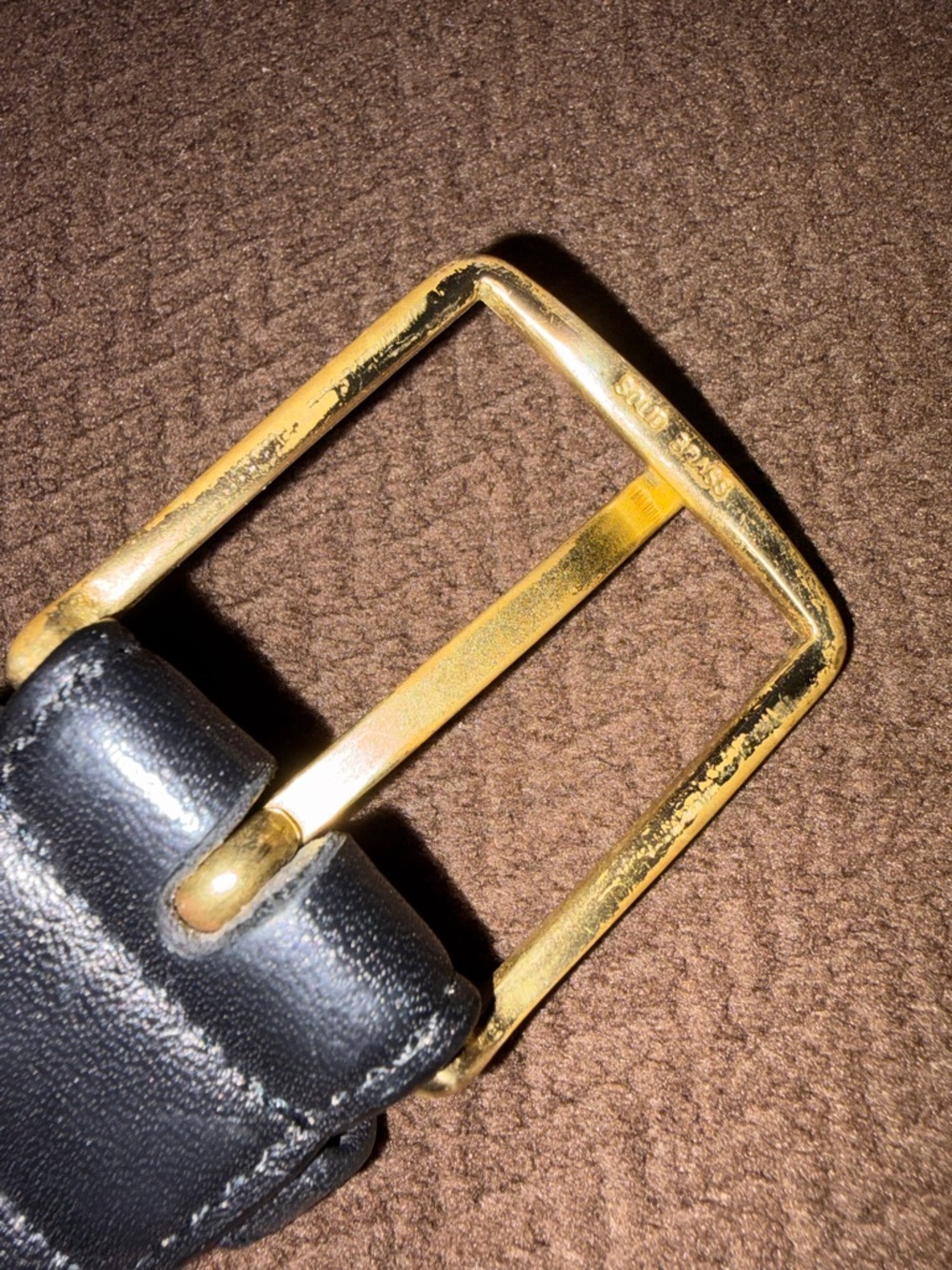 Black Fine Calf Leather Belt with Brass Buckle - Picture 3 of 3